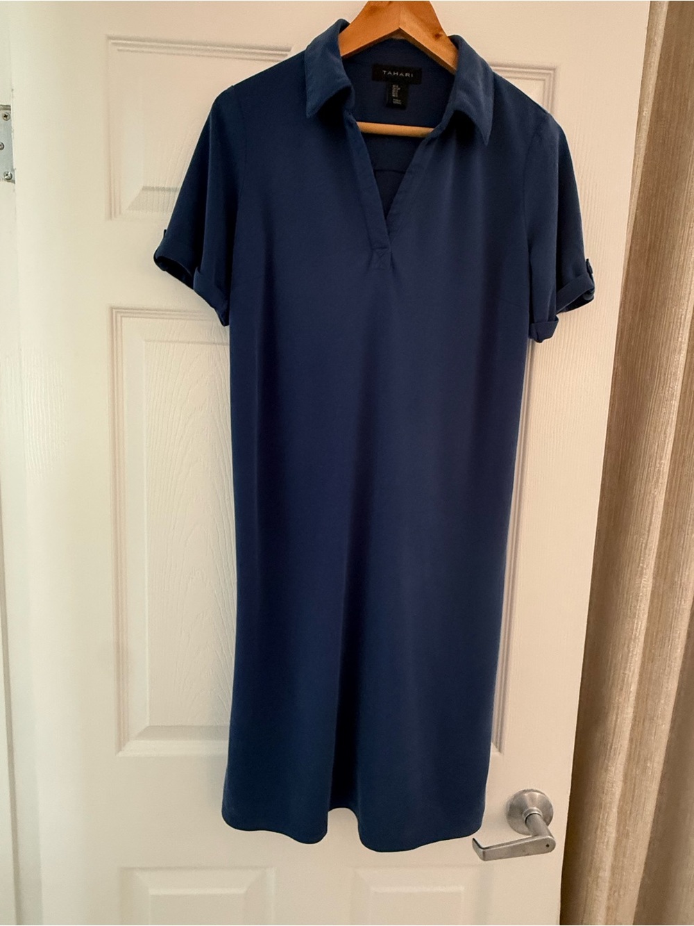 Tahari Navy Polo-Style Collared Dress